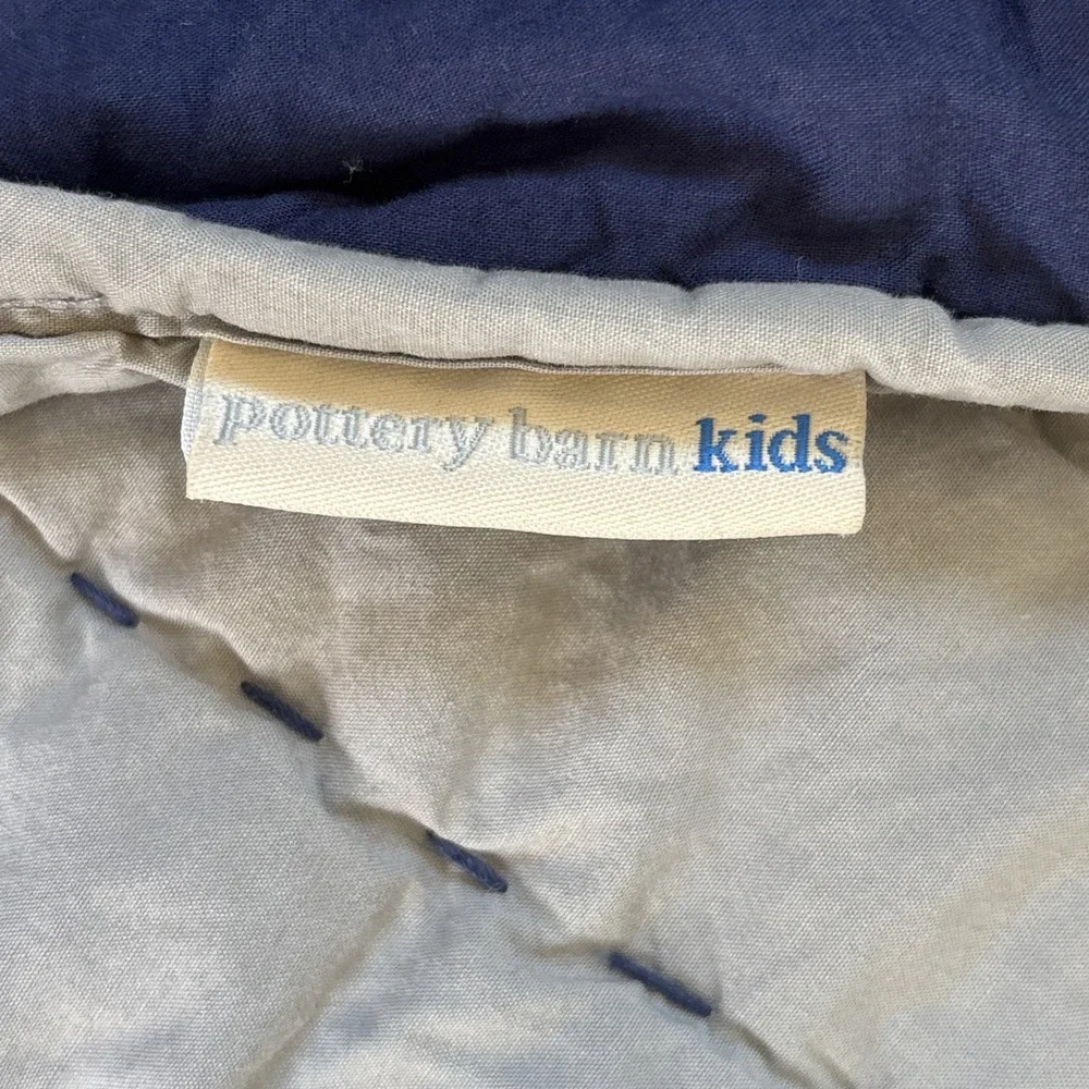 Pottery Barn Kids Quilted Comforter Navy Blue Gray Twin Reversible Dorm Room